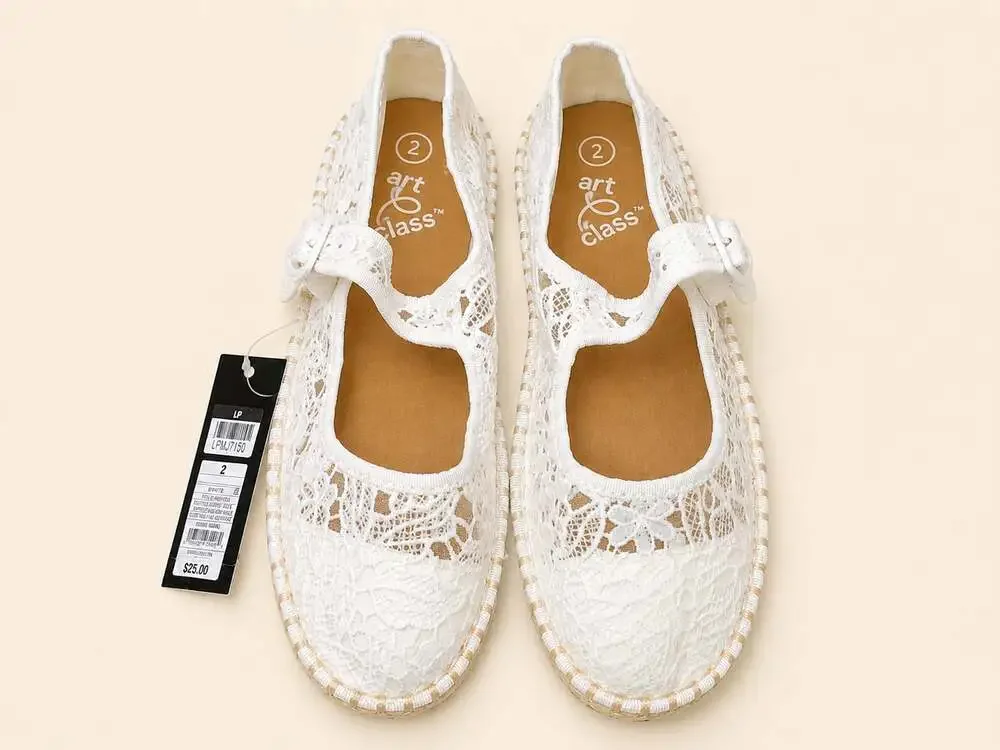 NWT Art Class Lace Mary Jane Espadrille Flats Girls Size 2 Coquette
